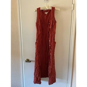 Rust-colored, stripped midi dress